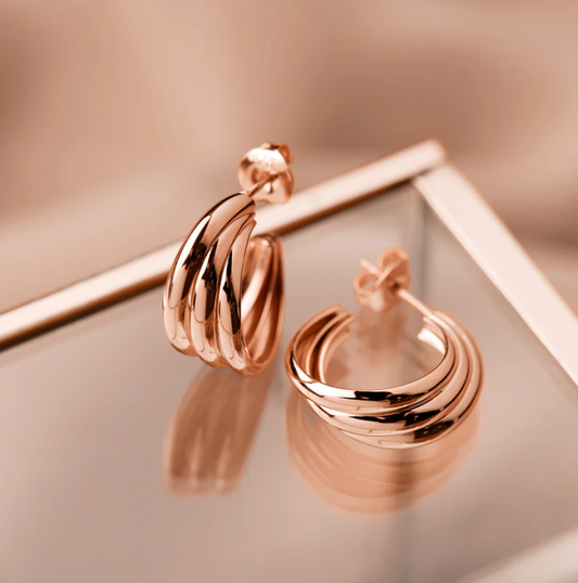 RIPPLE HOOP EARRINGS (ROSE GOLD PLATED)