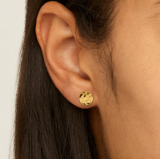 DOUBLE BEAT YELLOW GOLD STUD EARRING