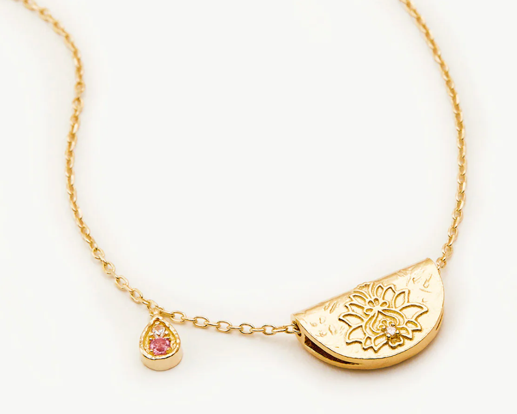 GOLD LOTUS BIRTHSTONE NECKLACE - OCTOBER