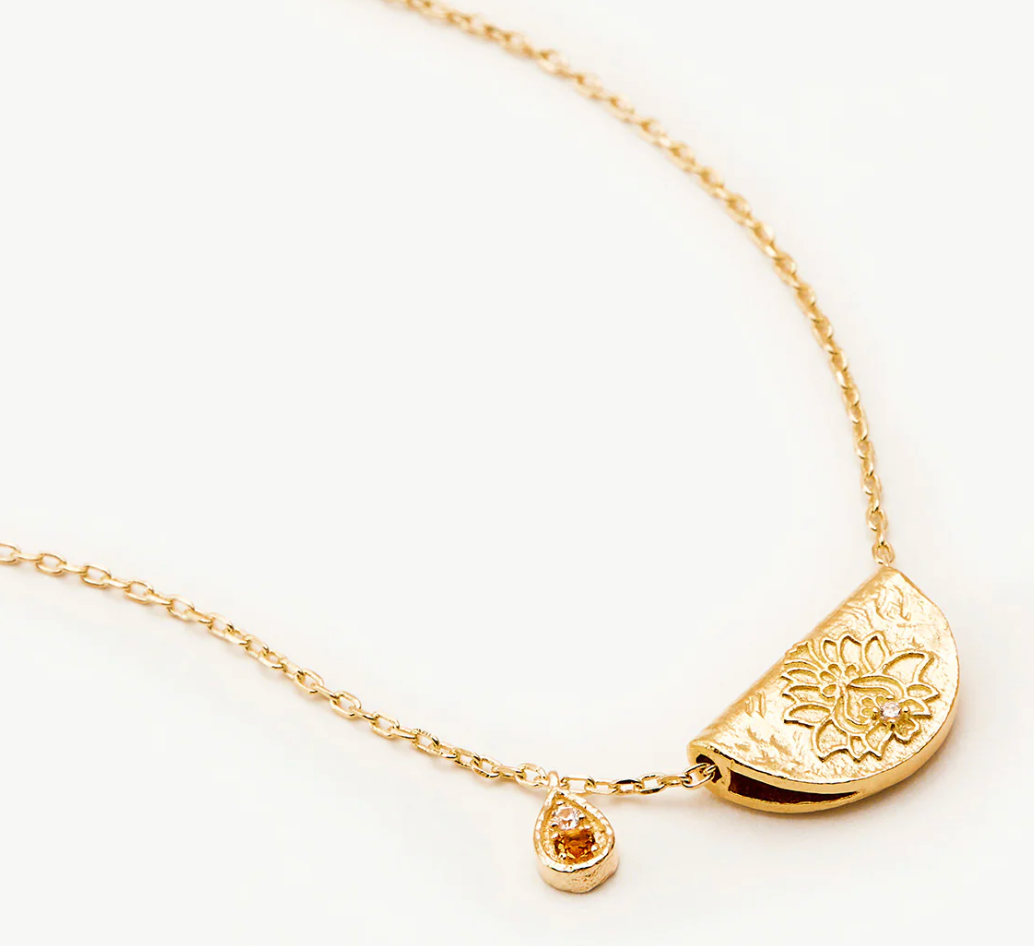 GOLD LOTUS BIRTHSTONE NECKLACE - NOVEMBER