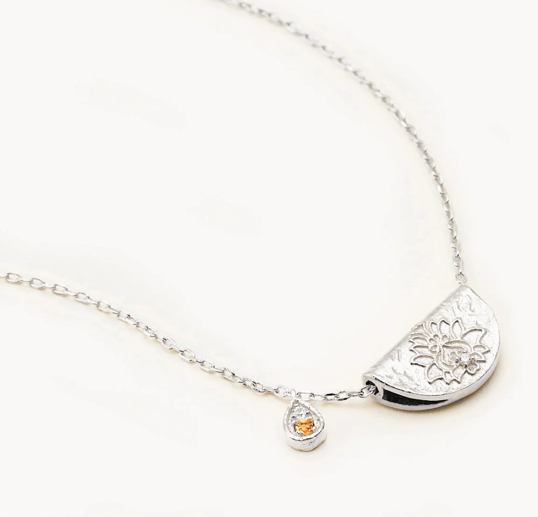SILVER LOTUS BIRTHSTONE NECKLACE - NOVEMBER