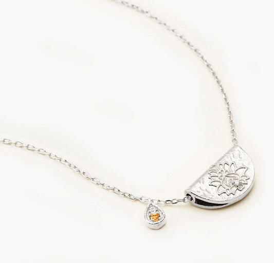 SILVER LOTUS BIRTHSTONE NECKLACE - NOVEMBER