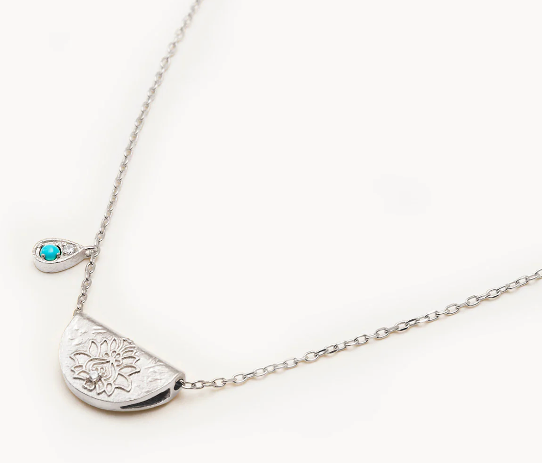 SILVER LOTUS BIRTHSTONE NECKLACE - DECEMBER