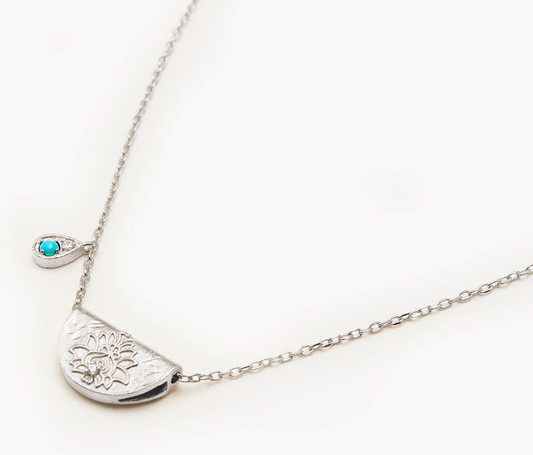 SILVER LOTUS BIRTHSTONE NECKLACE - DECEMBER