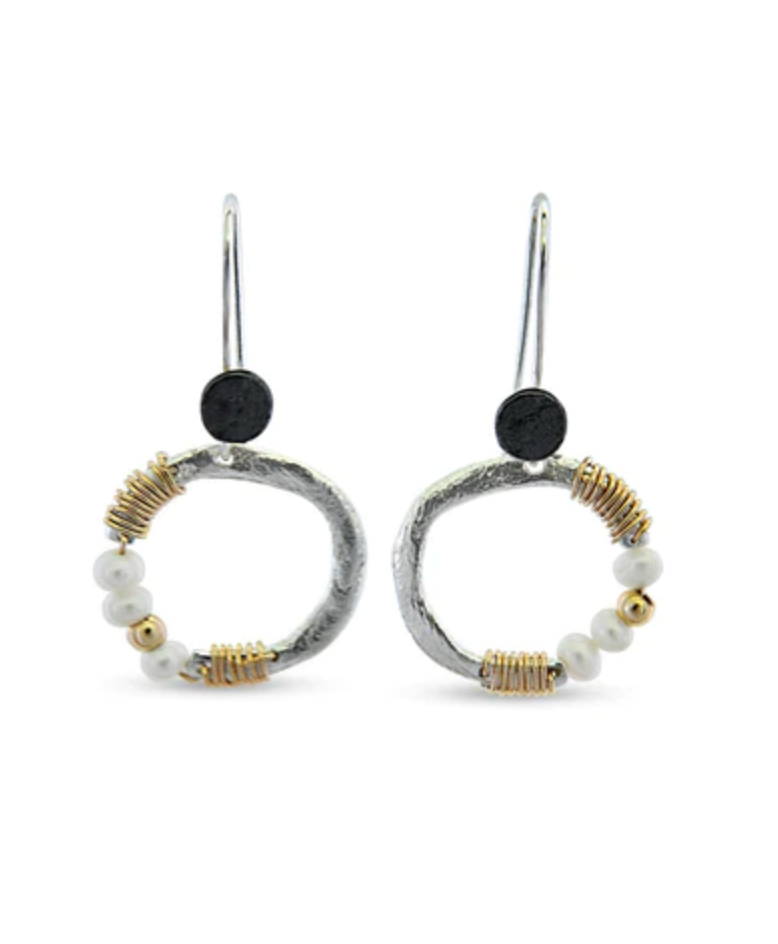 EARRINGS HANDMADE IN ISRAEL PEARLS TWISTED GOLD