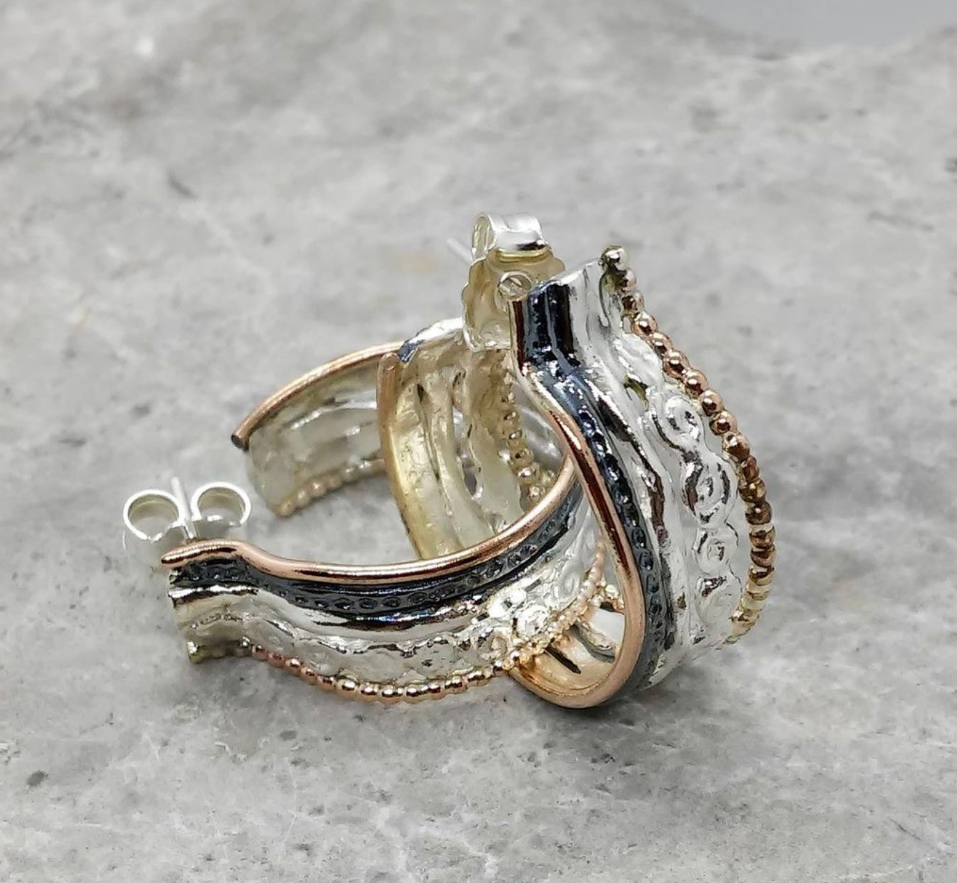 HANDMADE EARRINGS 4 TONE TEXTURED HOOPS