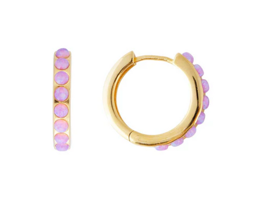 PINK OPAL CRYSTAL MIDI HOOPS - GOLD.