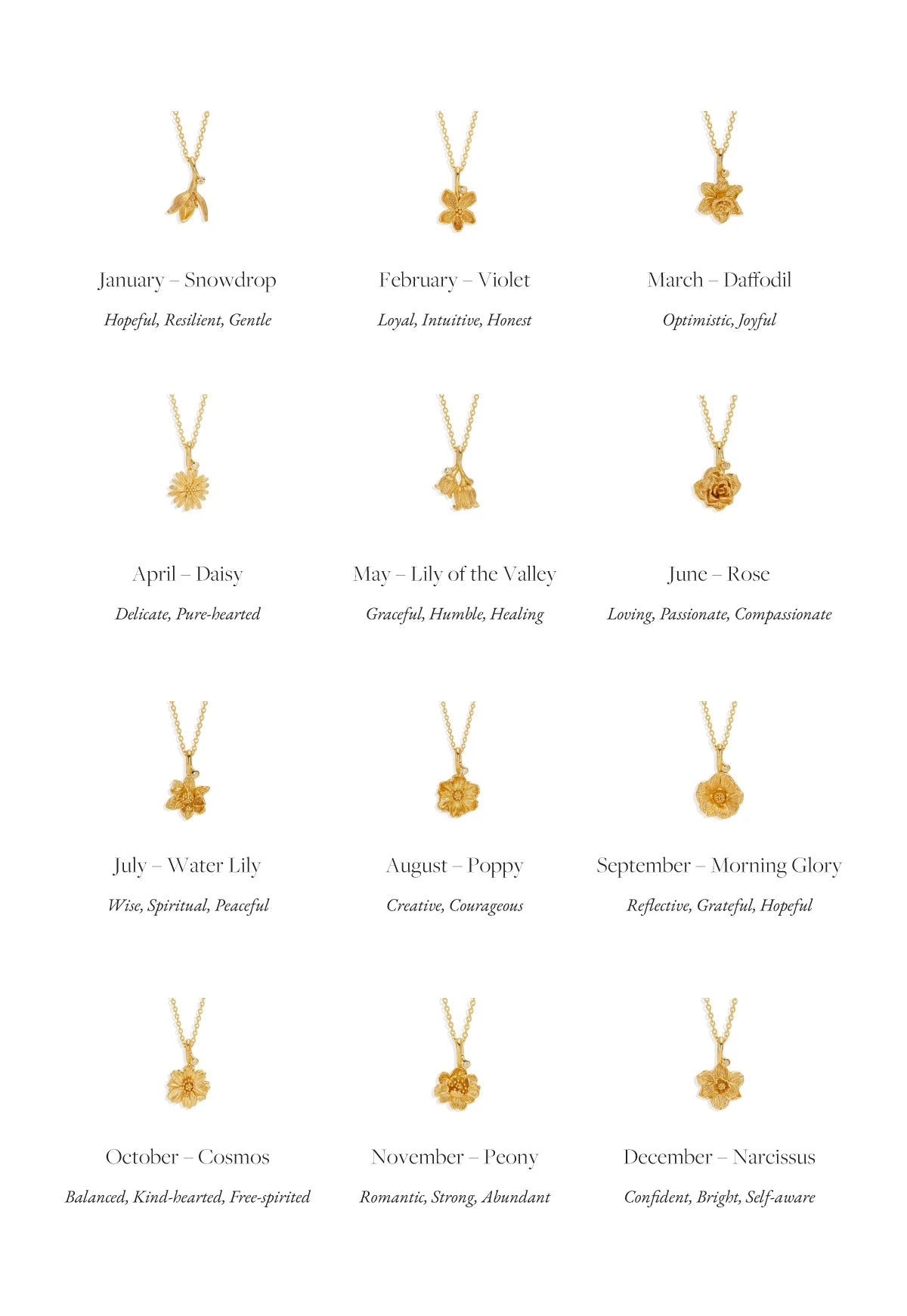 18K GOLD VERMEIL SNOWDROP JANUARY BIRTH FLOWER