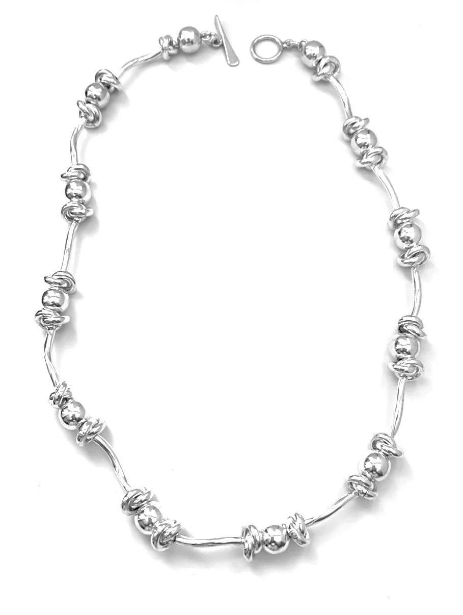 NECKLACE HEAVY BALL AND TWIST SILVER