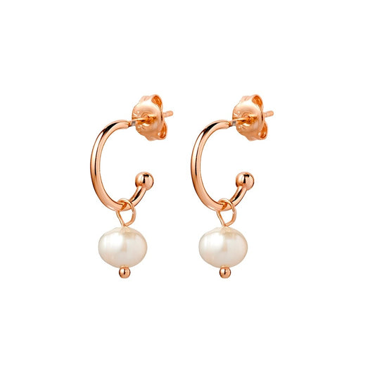MINI HOOPS WITH PEARL DROP - ROSE