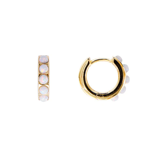 IVORY OPAL CRYSTAL HUGGIES - GOLD.
