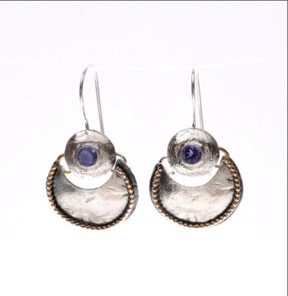 HANDMADE IOLITE MULTI TONE TEXTURED EARRINGS