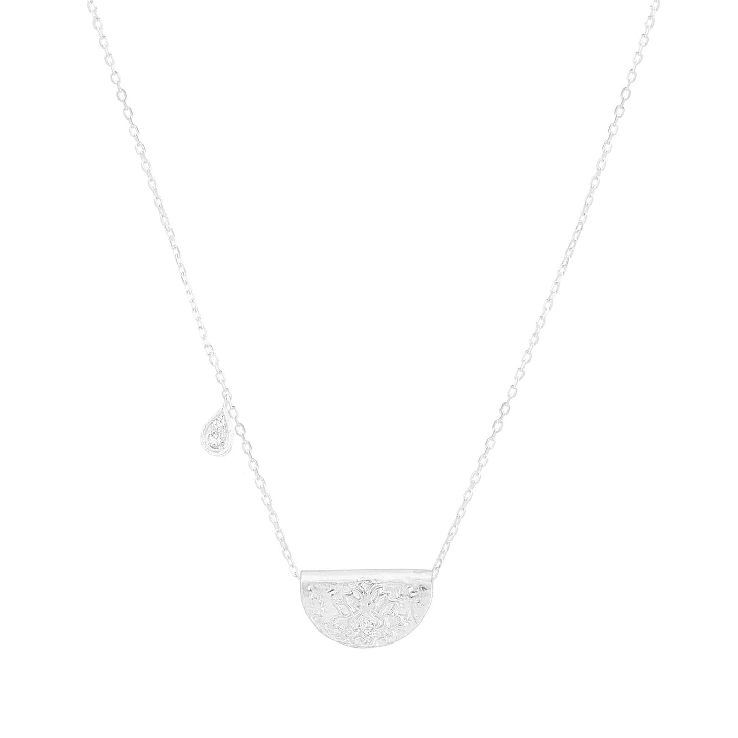 SILVER LOTUS BIRTHSTONE NECKLACE - APRIL