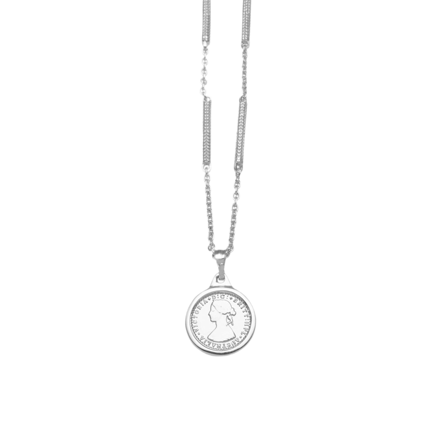 HERRINGBONE SEGMENTED NECKLACE WITH MINI COIN