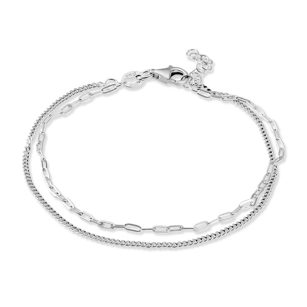 BRACELET FINE PAPER CLIP CURB DOUBLE SILVER