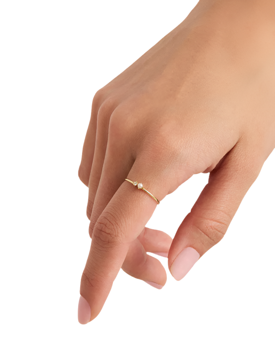 14k Solid Gold Light Of The Moon Diamond Ring