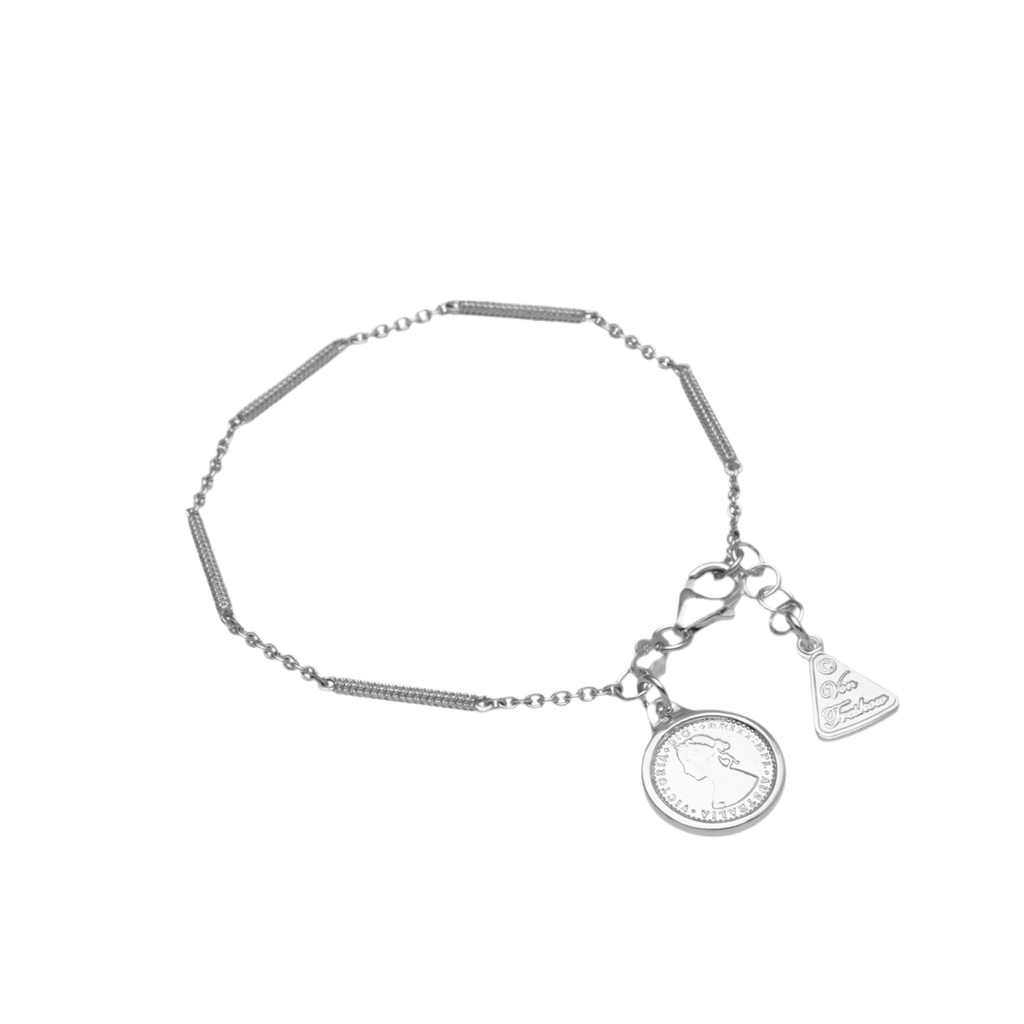 HERRINGBONE SEGMENTED BRACELET WITH MINI COIN