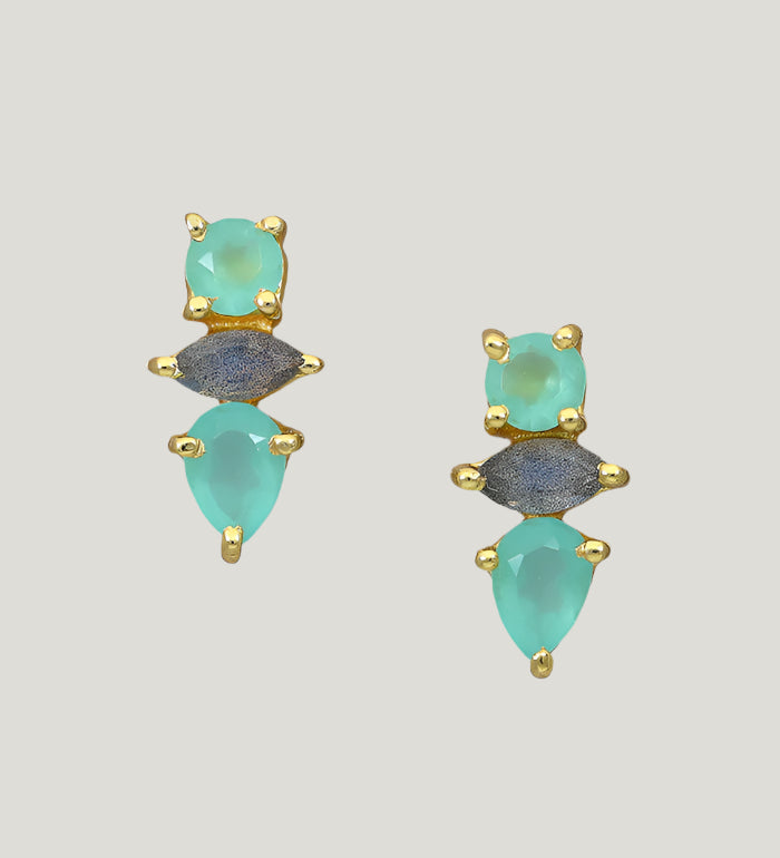 AQUA CHALCEDONY AND LABRADORITE STUDS