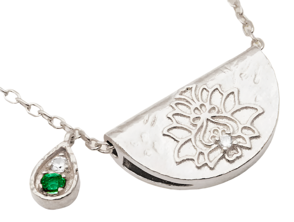 SILVER LOTUS BIRTHSTONE NECKLACE - MAY