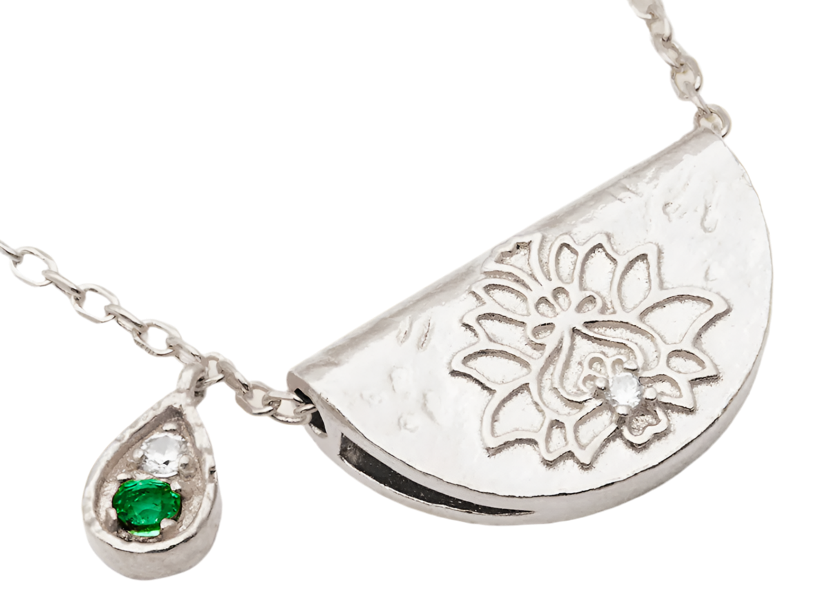 SILVER LOTUS BIRTHSTONE NECKLACE - MAY