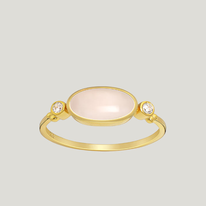 CZ AND ROSE QUARTZ OVAL RING