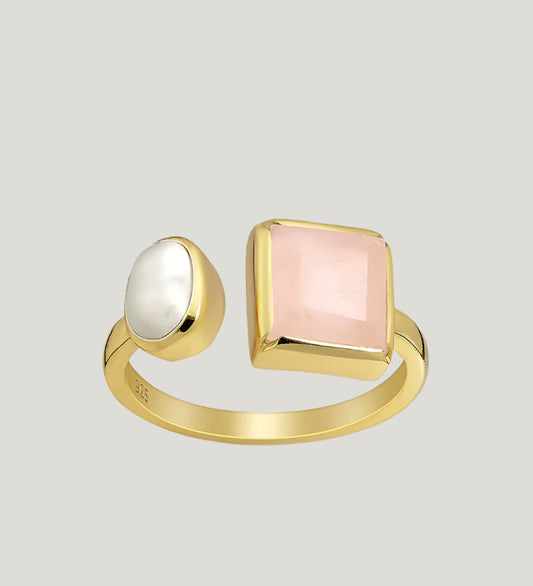 ROSE QUARTZ AND PEARL RING