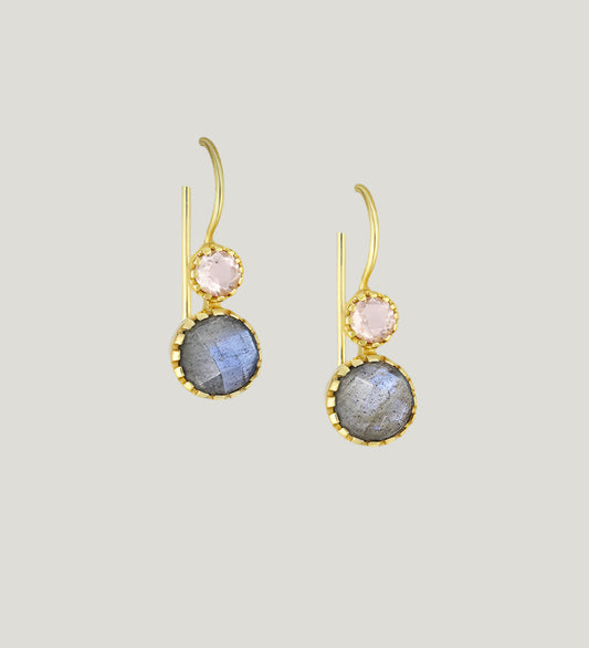 ROSE QUARTZ AND LABRADORITE CIRCLE DROPS