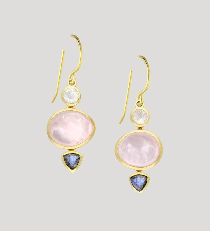 MOONSTONE, ROSE QUARTZ AND LABRADORITE DROPS