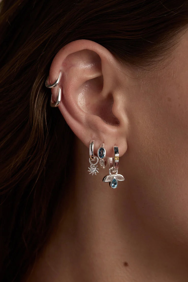London Blue Topaz Textured Silver Huggies
