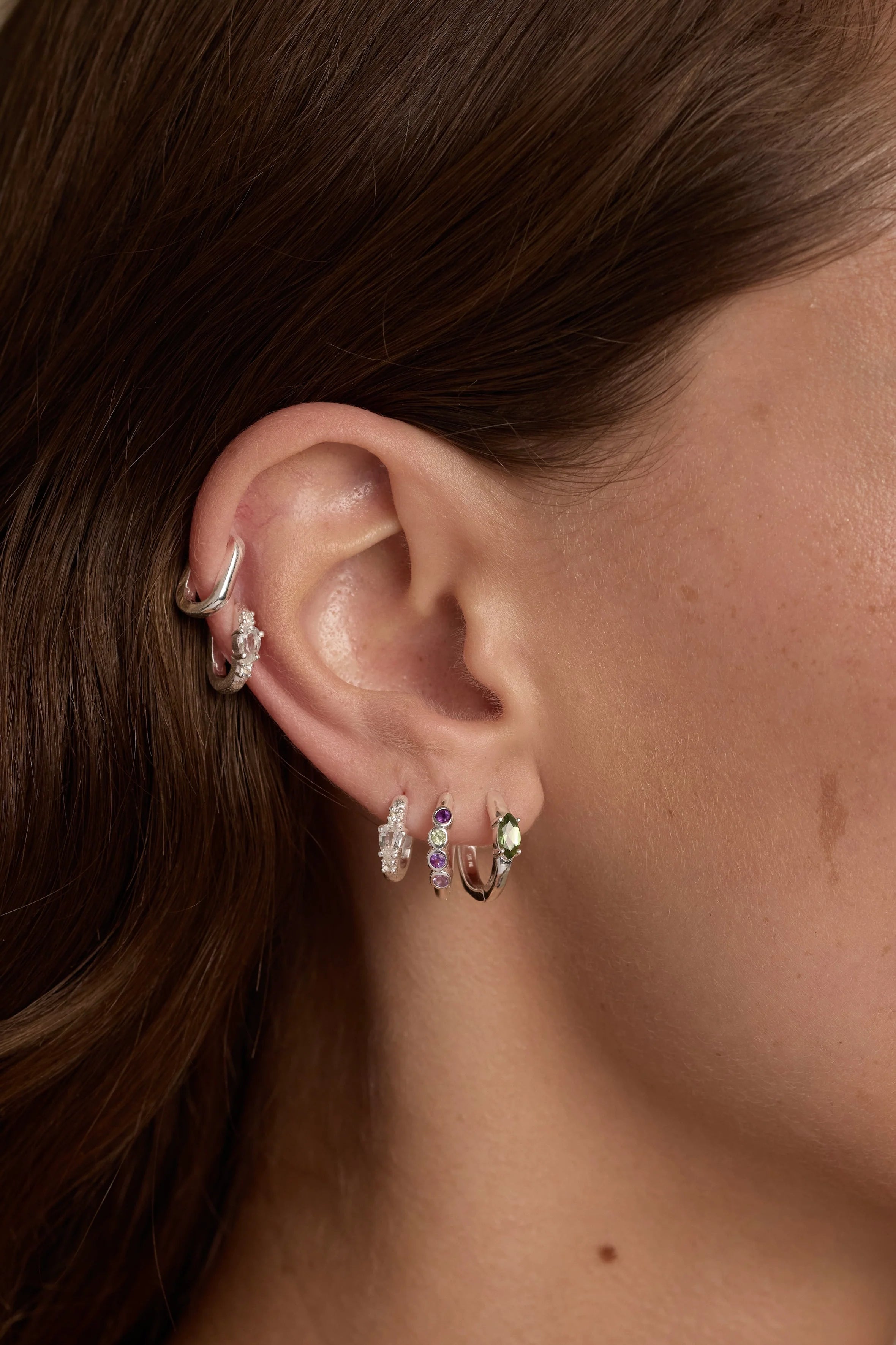Amethyst & Tourmaline Silver Huggies