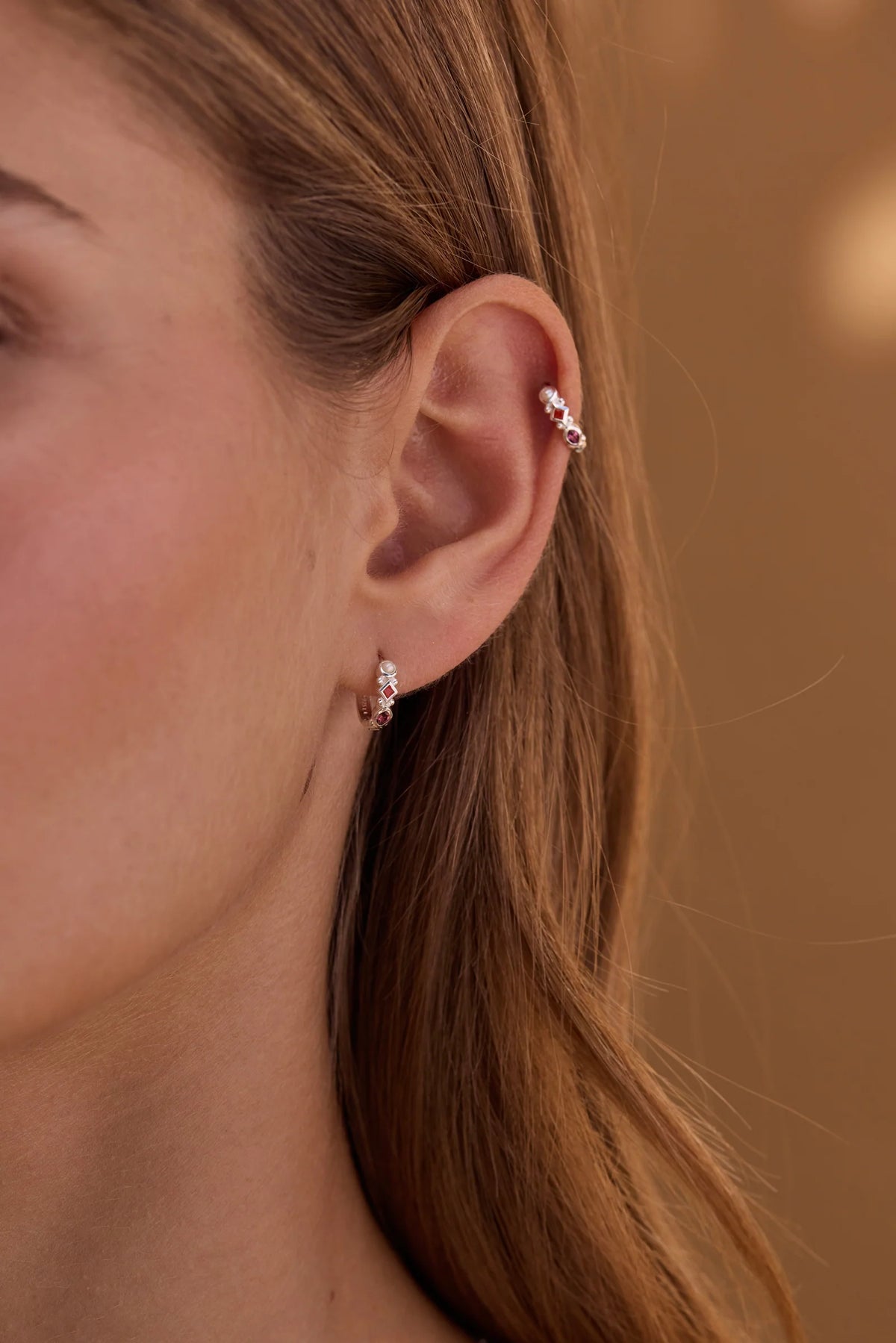Alida Rhodolite Silver Huggies