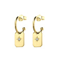 RECTANGLE CHARM ON GOLD HALF HOOPS