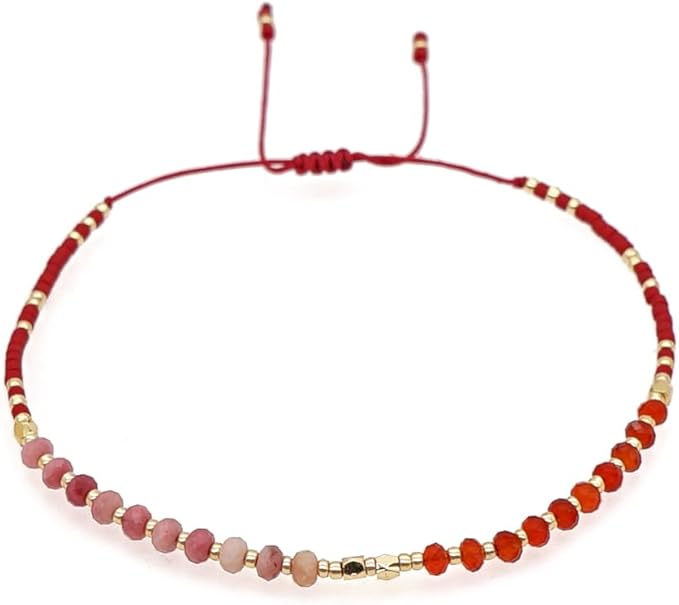 Handmade Red Gemstone Beaded Strand Bracelet