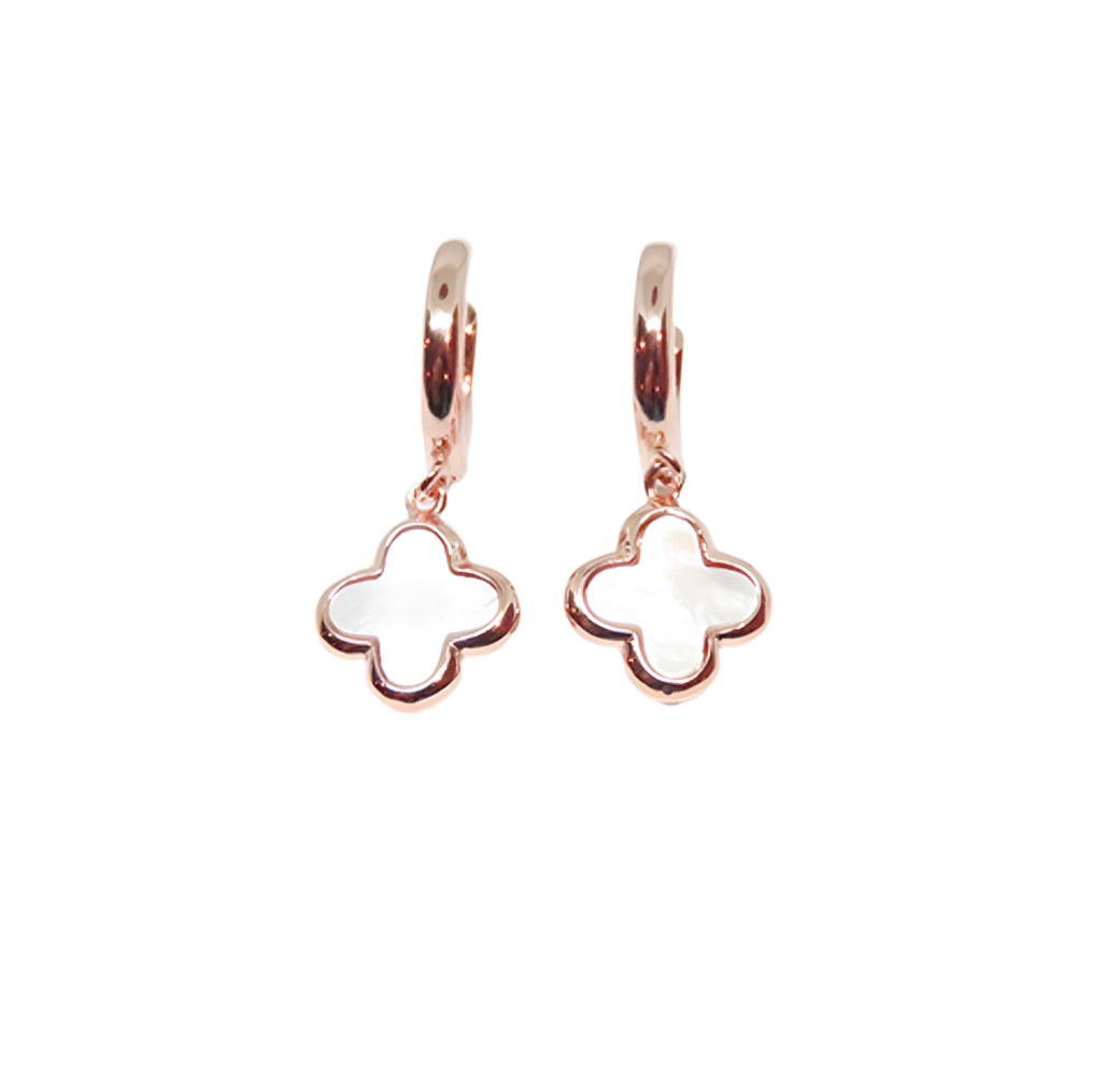 ROSE GOLD PLATED HUGGIES WITH MOP DROP