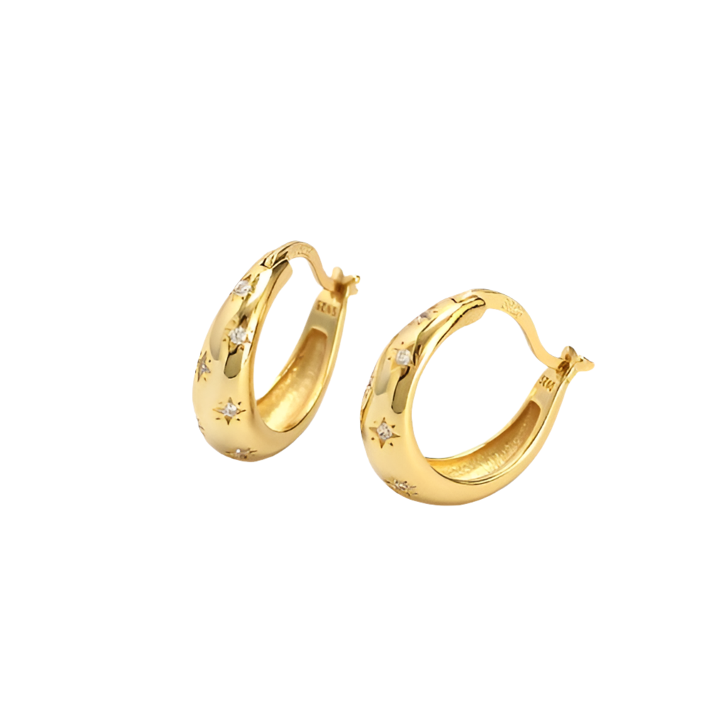 STARS TAPERED HOOPS 18K GOLD PLATE