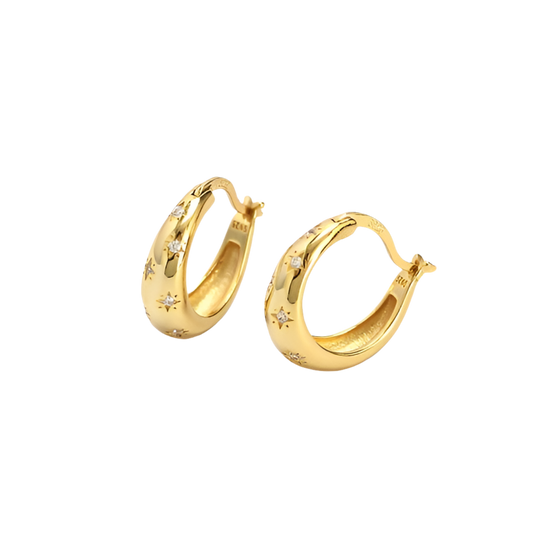 STARS TAPERED HOOPS 18K GOLD PLATE