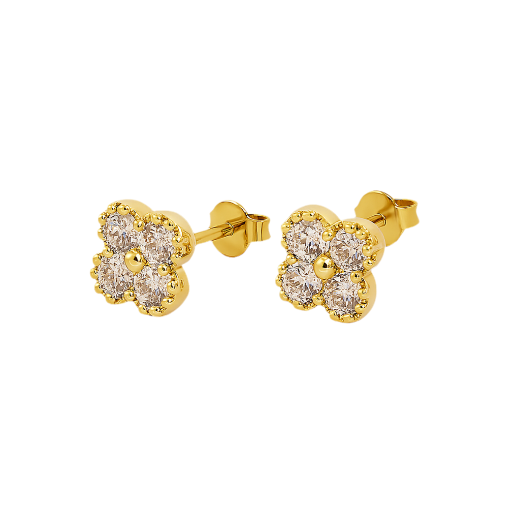 GOLD CZ CLOVER STUDS