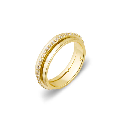 HAMMERED BAND WITH SPINNER GOLD RING
