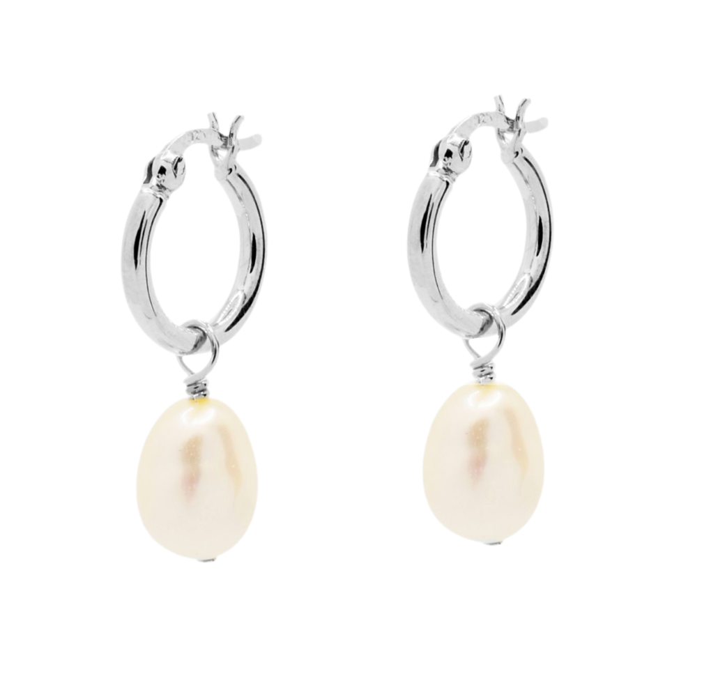 SMALL SILVER PEARL HOOPS