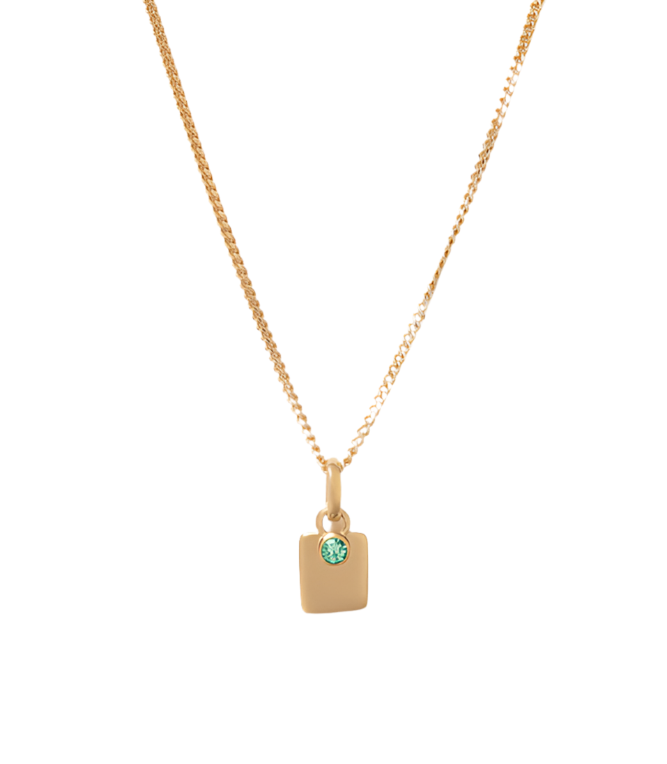 ENGRAVABLE BIRTHSTONE NECKLACE (EMERALD) - YELLOW GOLD PLATED