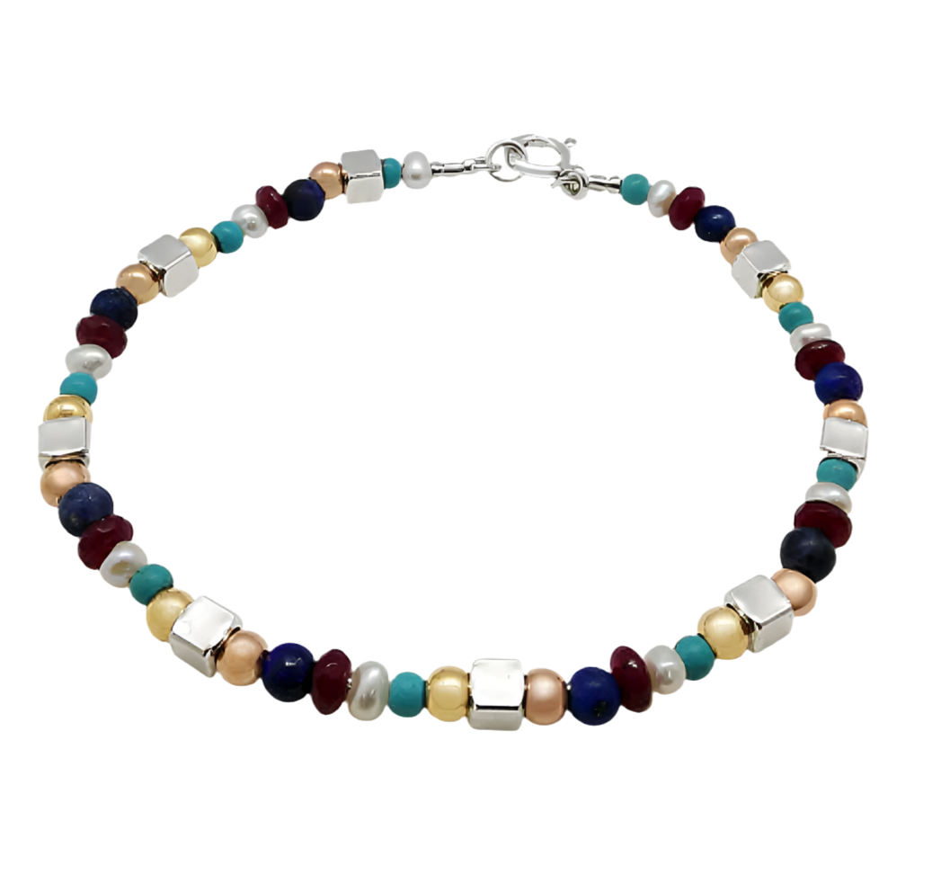 MULTI COLOURED STONE BRACELET WITH PEARLS