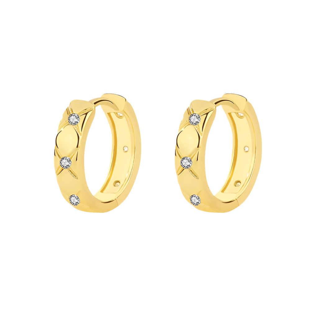 EARRINGS CZ CRISS CROSS 18K PLATED HUGGIES