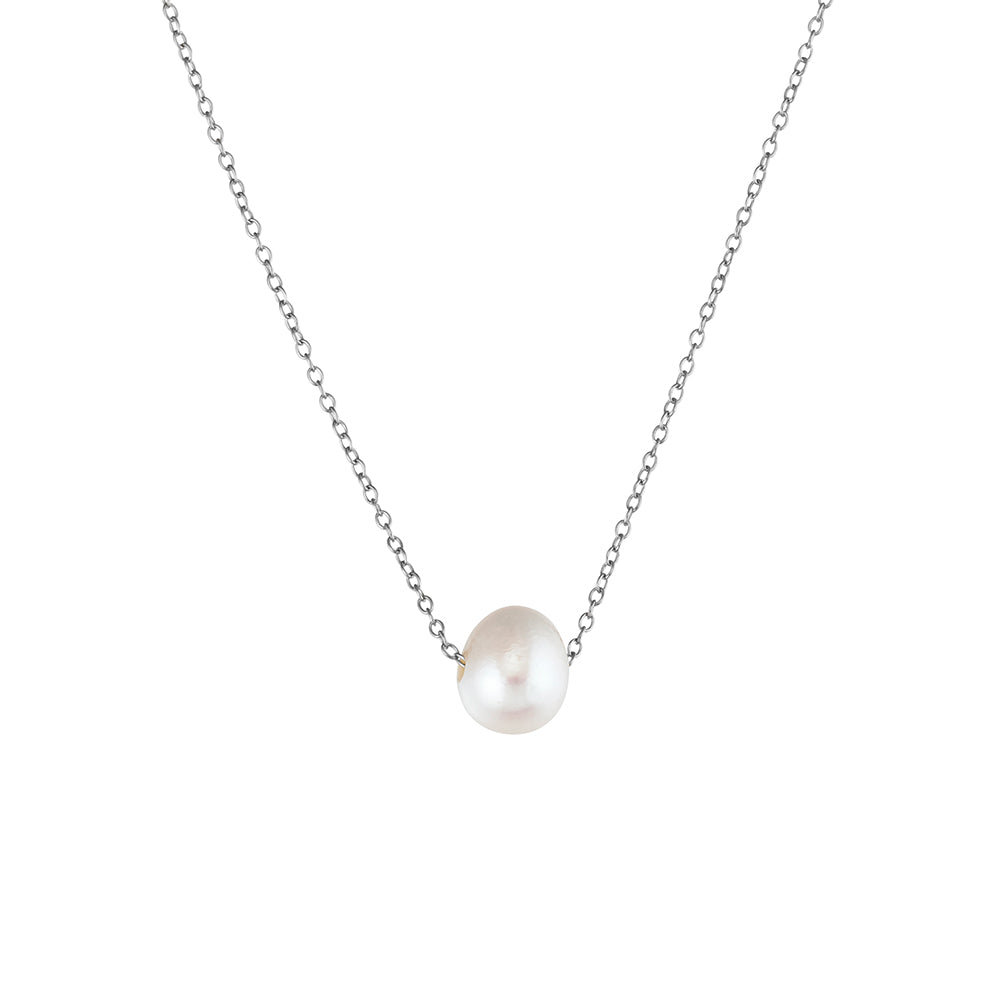 Floating Pearl Silver Necklace