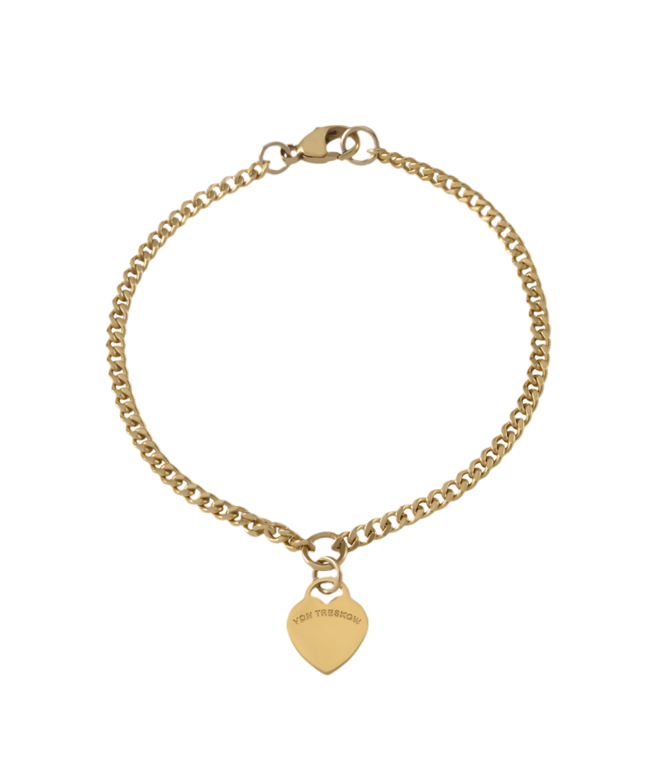 CURB BRACELET WITH VON TRESKOW FLAT HEART - GOLD
