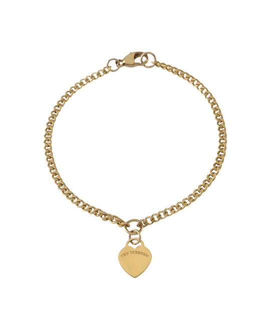 CURB BRACELET WITH VON TRESKOW FLAT HEART - GOLD