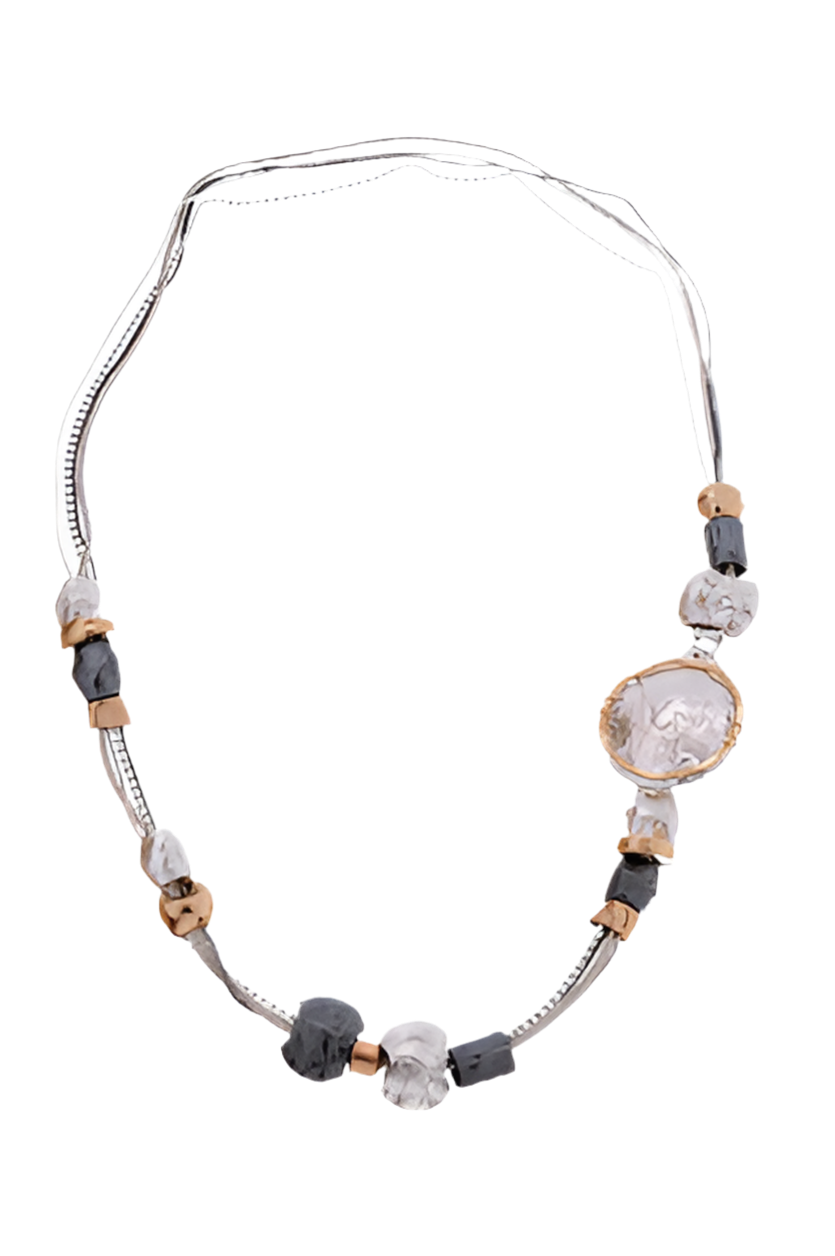 NECKLACE MUTLI CHAIN WITH HANDMADE BEADS GOLD FILLED SILVER