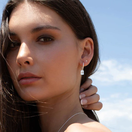DESERT FLOWER RECTANGLE HOOPS - SILVER