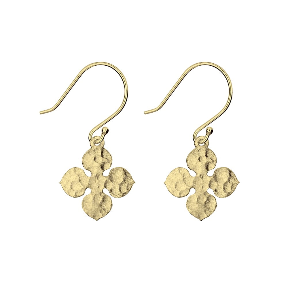 BEATEN CLOVER GOLD DROP EARRINGS
