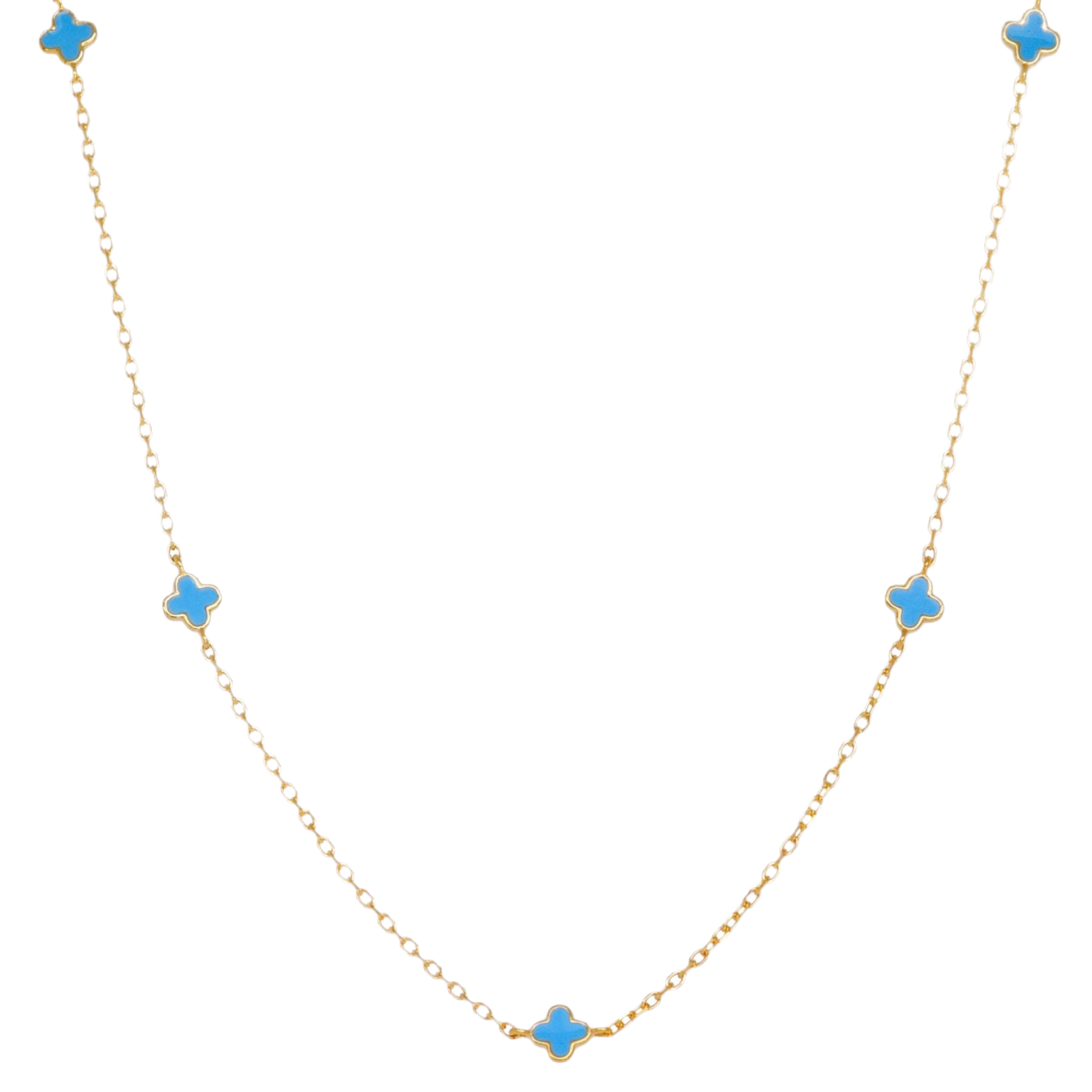 NECKLACE CLOVER BLUE ENAMEL GOLD PLATE