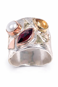HANDMADE GARNET PEARL AND CITRINE RING